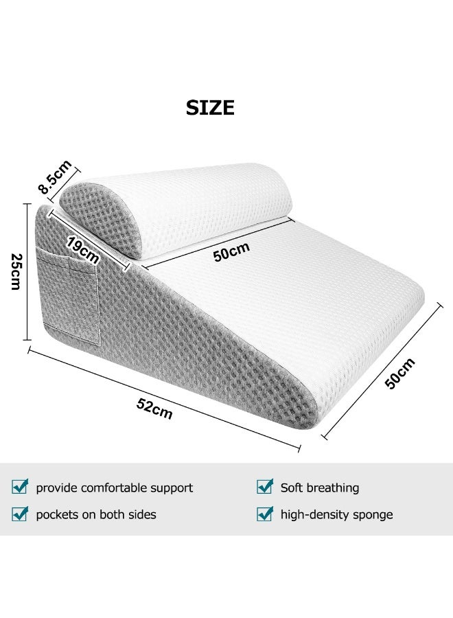 Wedge Pillow, Sleeping Support Pillow, Back Support Pillow, Reading Pillow, Footrest Cushion, Removable Triangle Pillow with Headrest for Sleep Apnea, Acid Reflux - Image 2